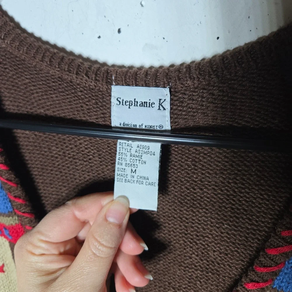 Vintage Stephanie K Womens Knit Vest Medium Patchwork‎ Grannycore Cottage Boho